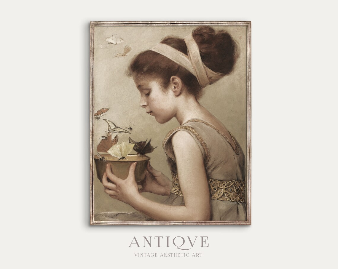 Vintage Spring Girl With Butterflies Art Print