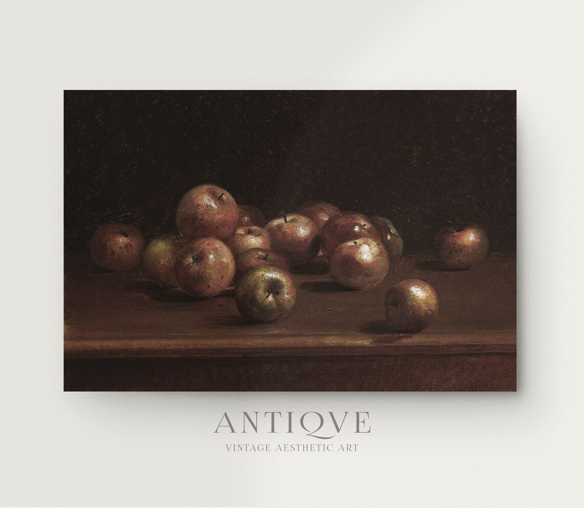Dark Moody Apples On Wooden Table Still Life Oil Painting Poster - Image 4