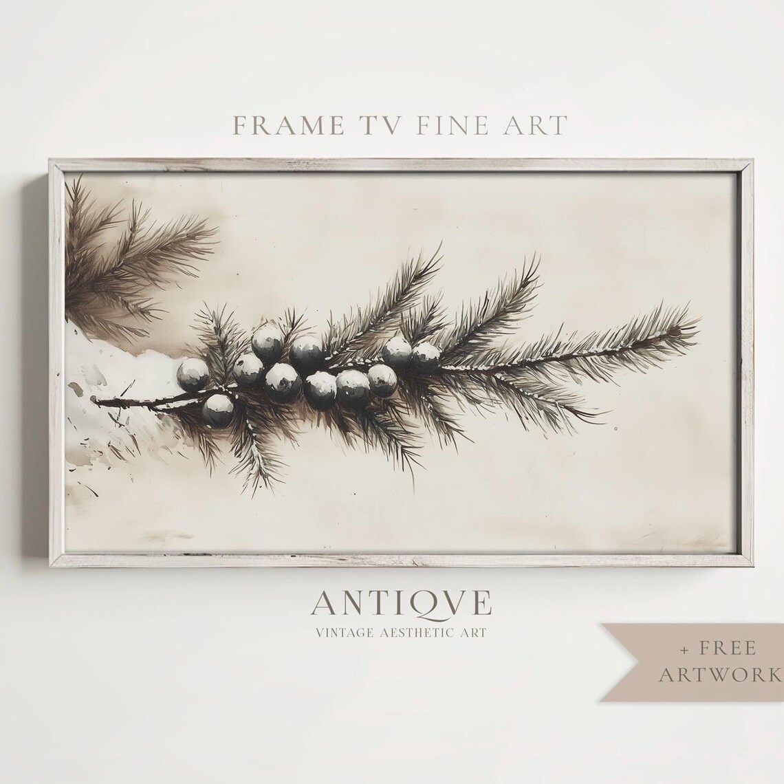 Juniper Branch Art Print, Neutral Holiday Decor