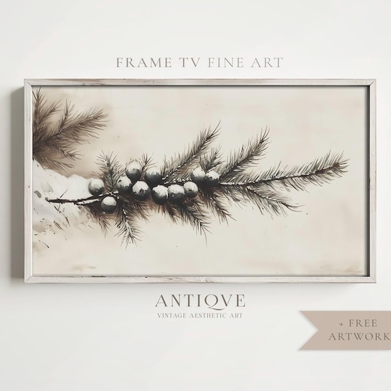 Juniper Branch Art Print, Neutral Holiday Decor