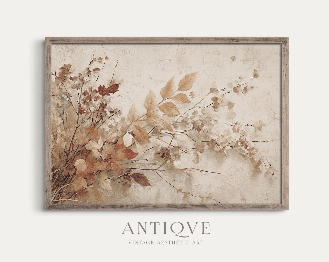 Autumn Dry Flowers Still Life, Beige Art Print