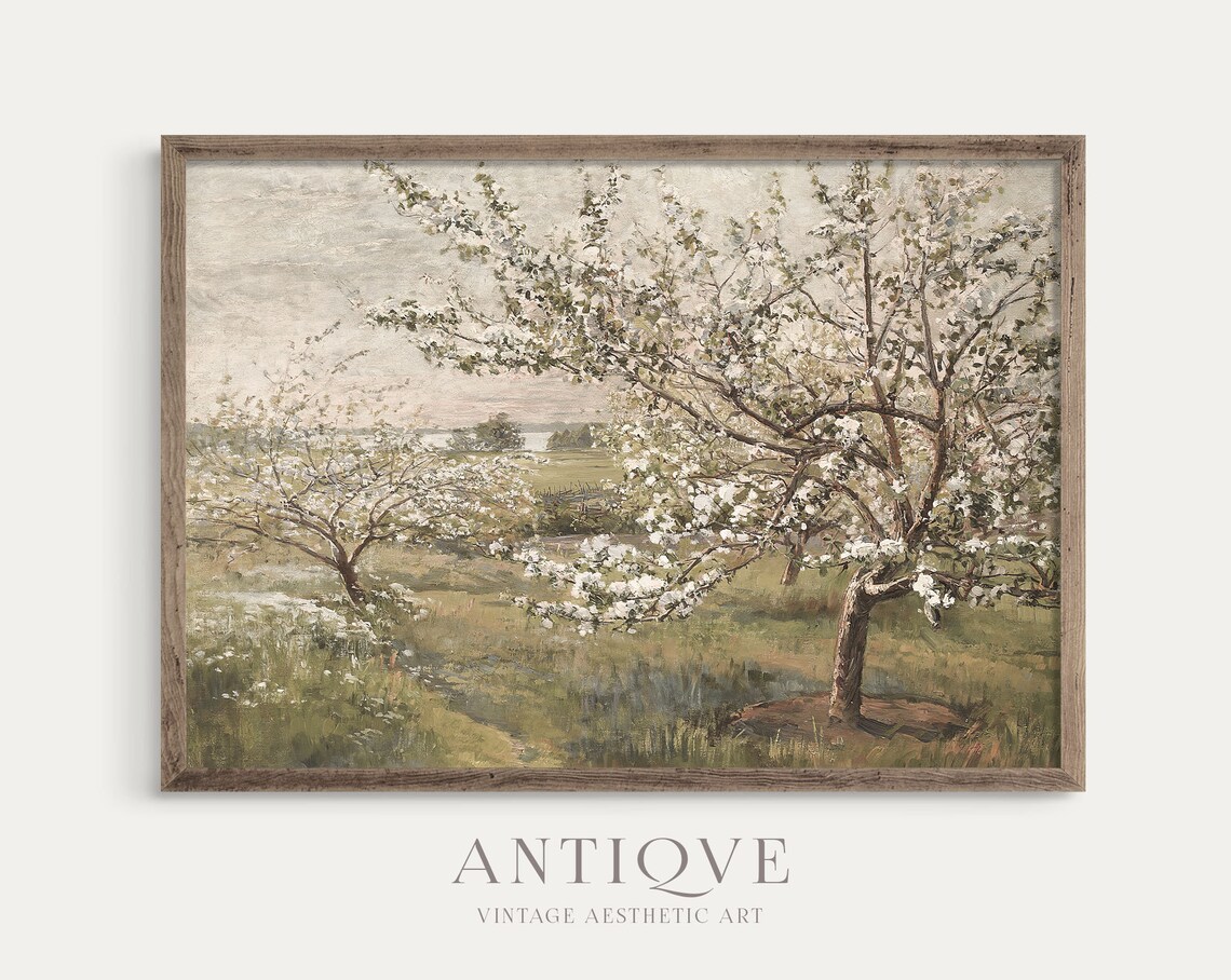 Spring Blooming Tree Painting, Vintage European Art Print