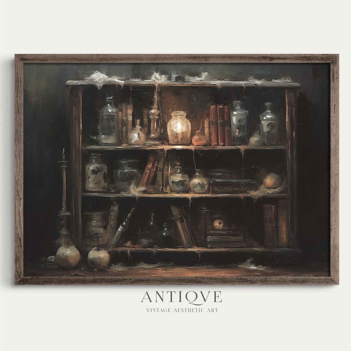 Witchy Curio Cabinet, Halloween Oil Painting Art