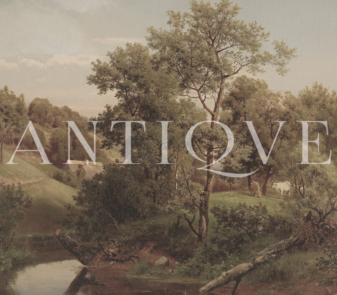 Vintage River Lanscape Antique Oil Painting - Image 4