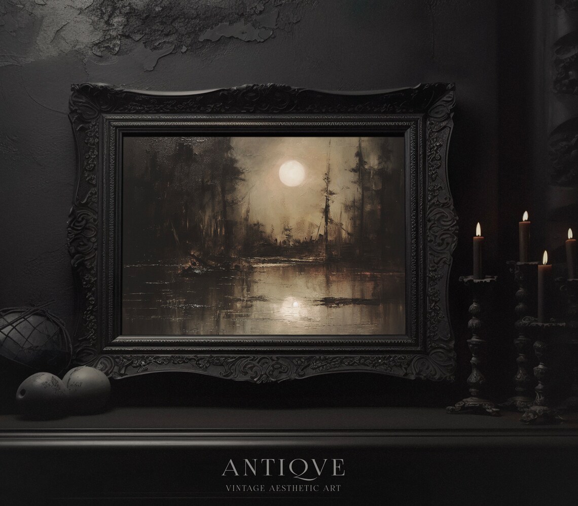 Dark Autumn Lake in the Moonlight Poster - Image 2