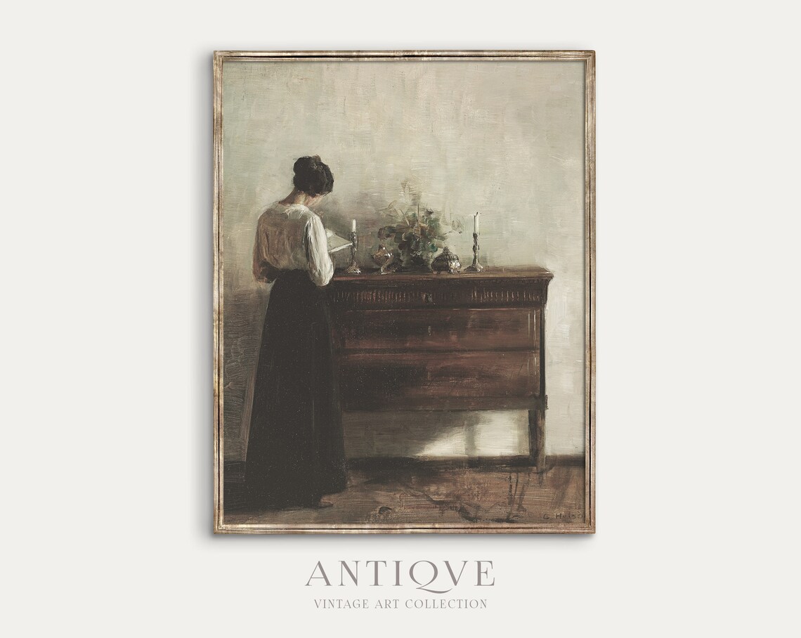 Victorian Woman Reading Vintage Art Print