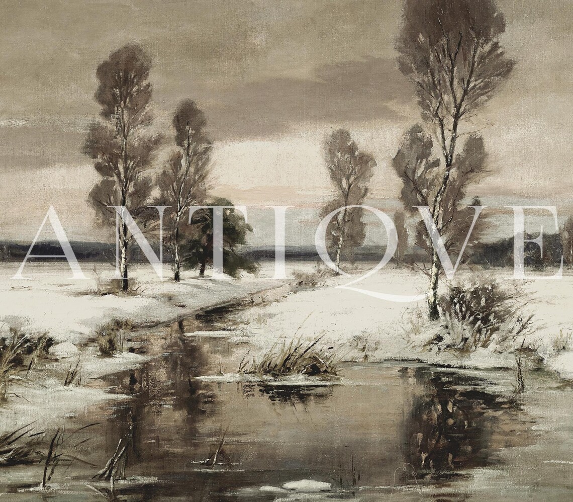 Vintage Winter Landscape, Trees And Lake - Image 3