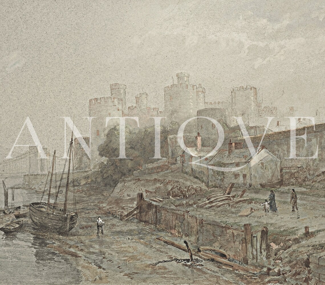 Vintage Sea Harbor with Antique Ships and Castle Coastal Art Print - Image 4
