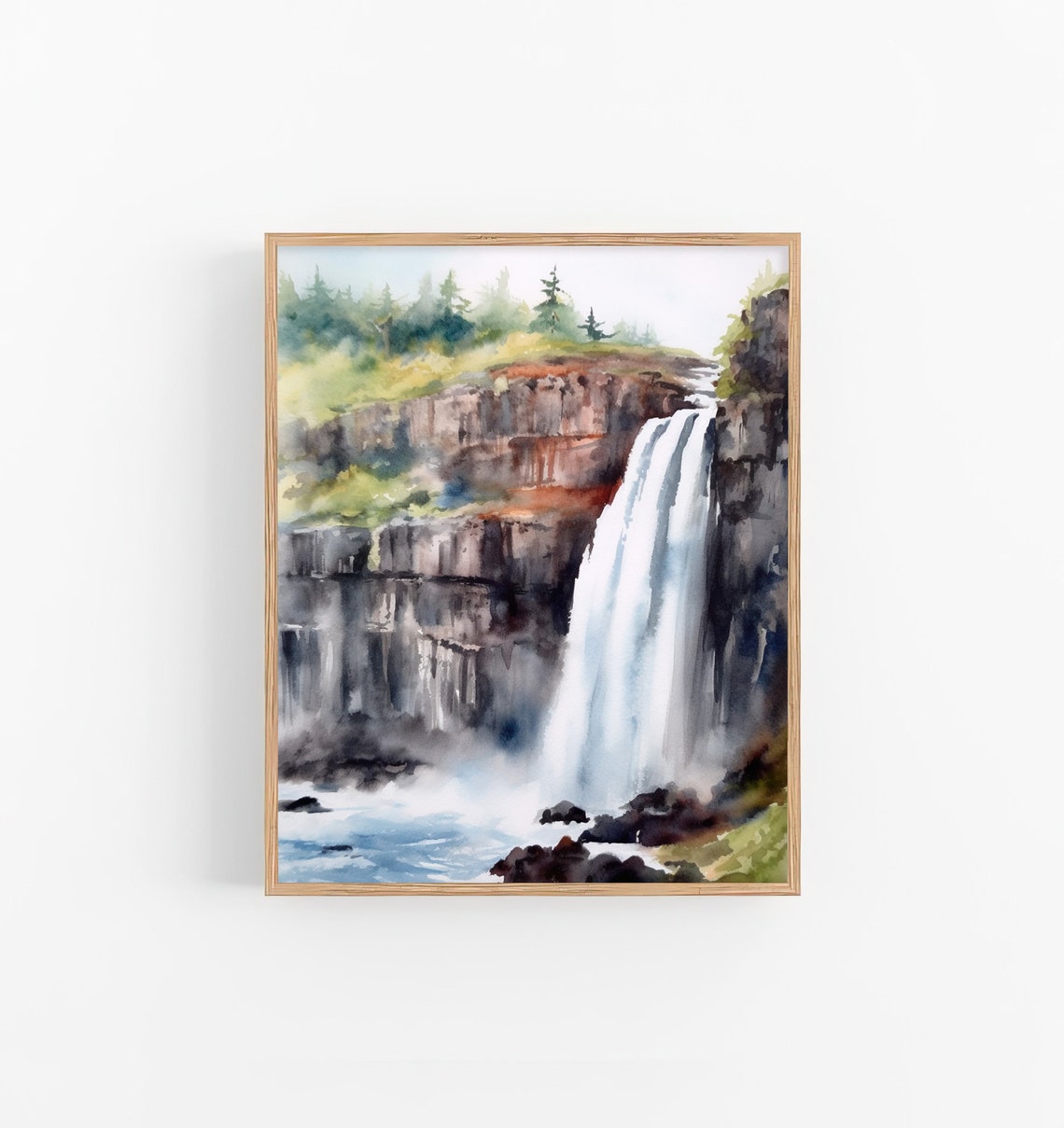 Stunning Mealt Falls Scotland Sea Cliff Waterfall Watercolor Poster