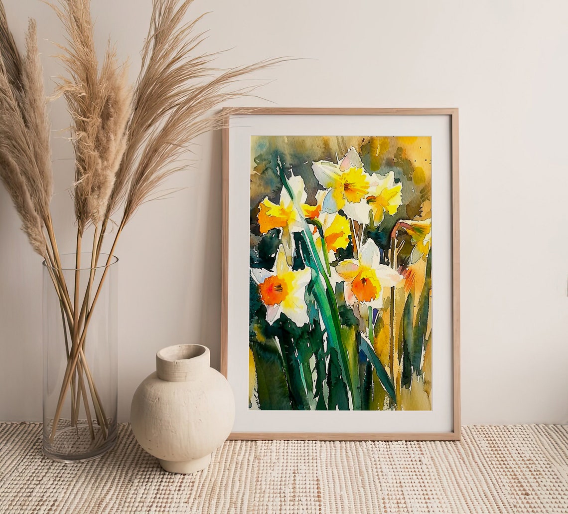 Yellow Daffodils Spring Flowers Watercolor Botanical Floral Wall Art - Image 4