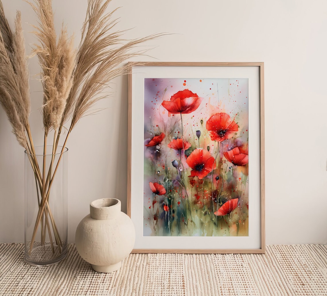 Red Poppy Watercolor Art Print, Floral Botanical - Image 5