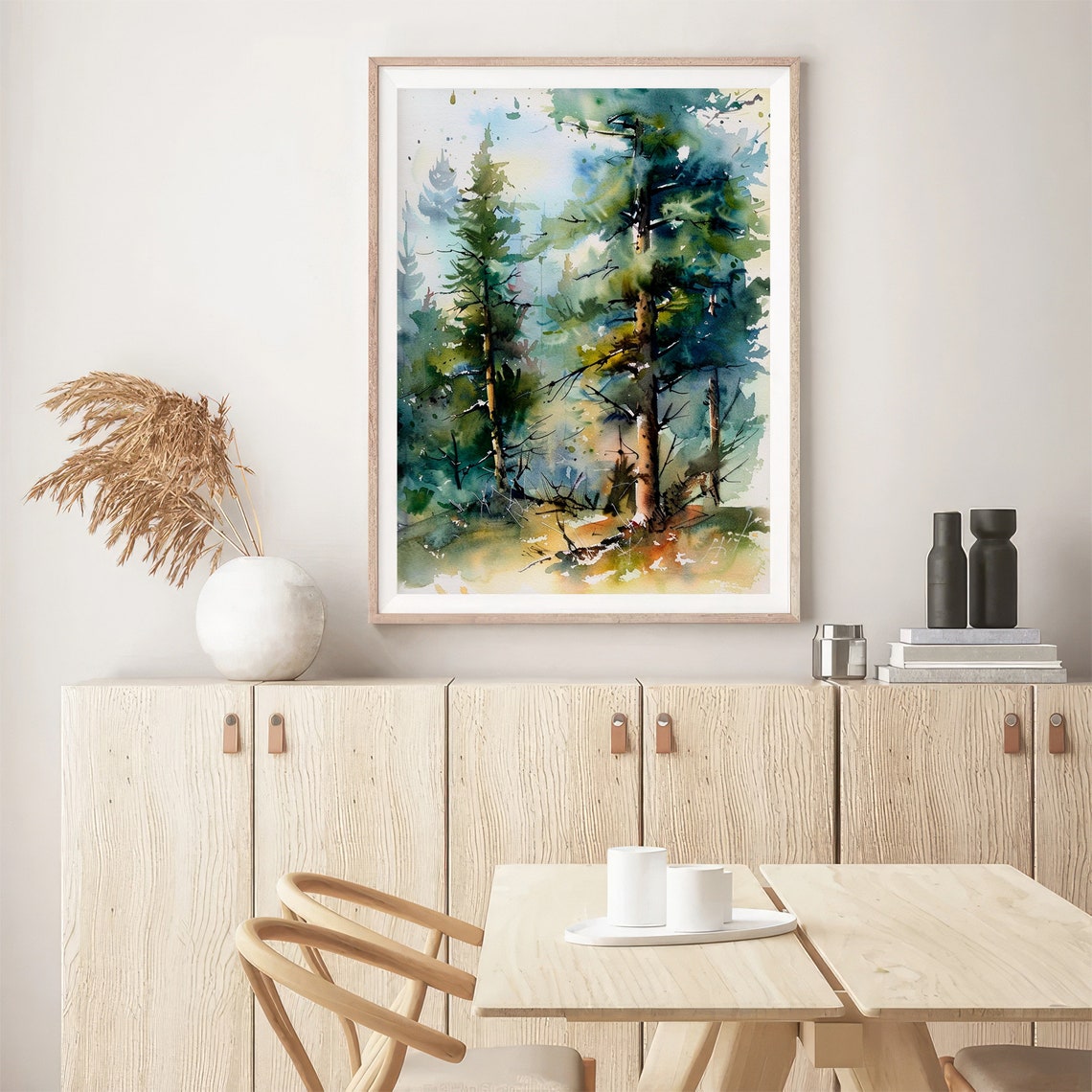 Towering Green Pine Trees Expressive Forest Watercolor Poster - Image 5