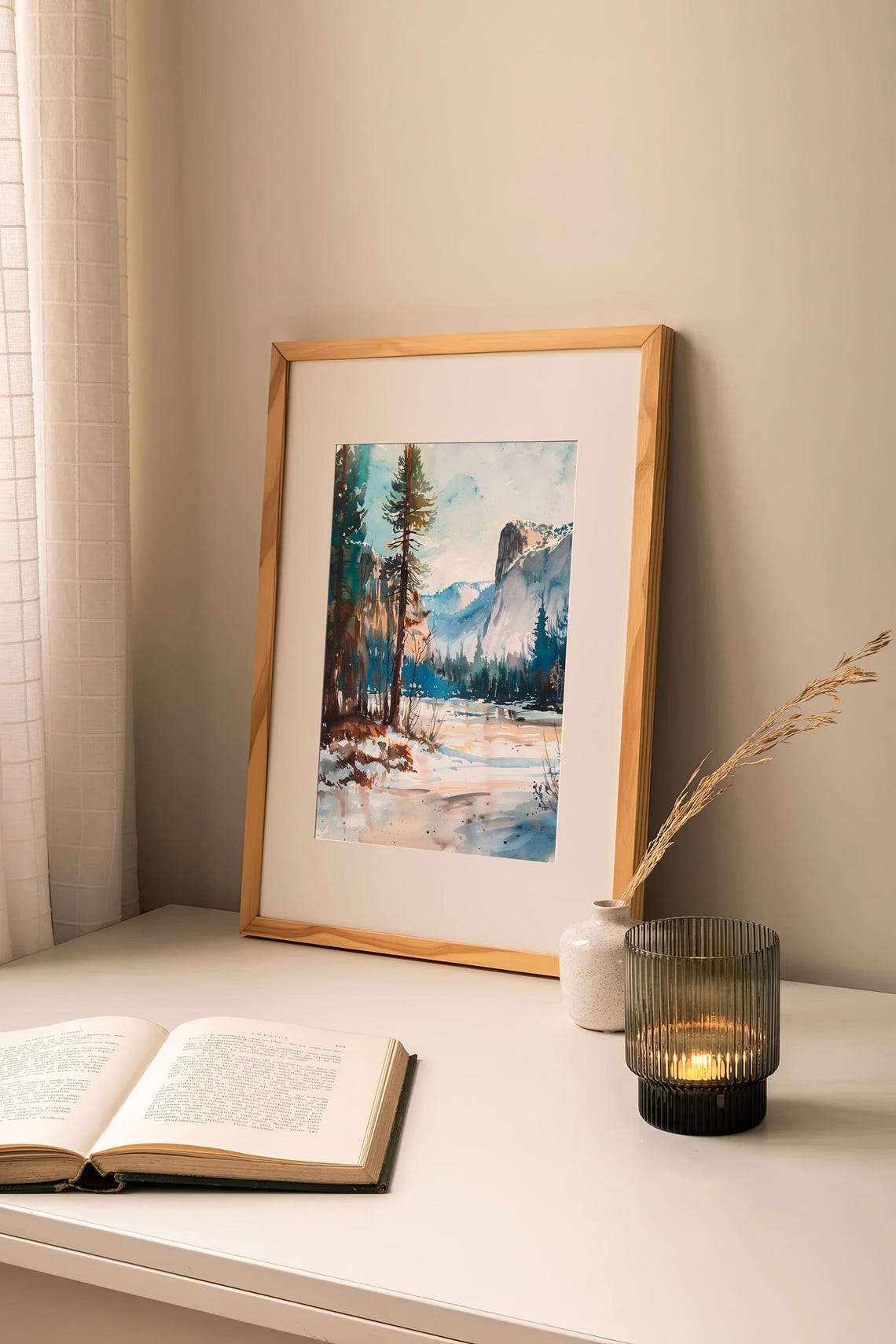 Yosemite Winter Valley Watercolor Pine Forest Scenic Art Poster - Image 2