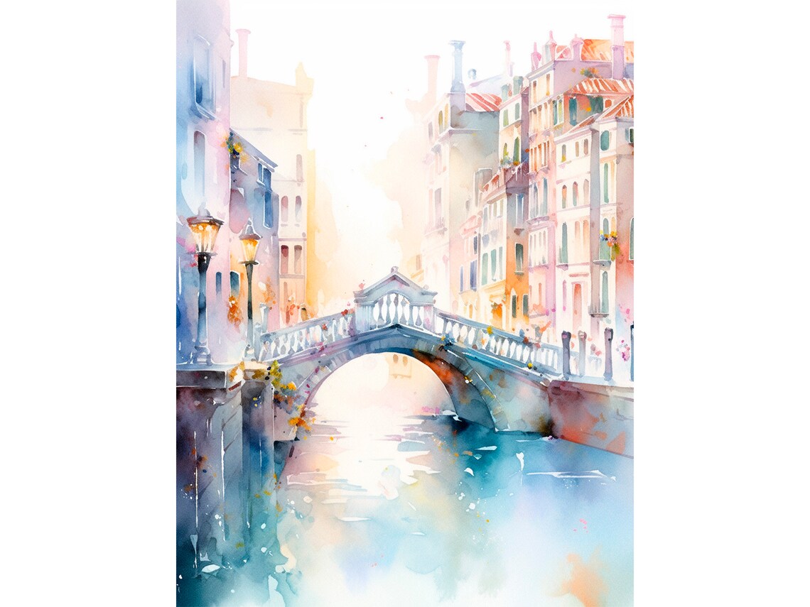 Grand Canal Watercolor Art Print, Venice Cityscape