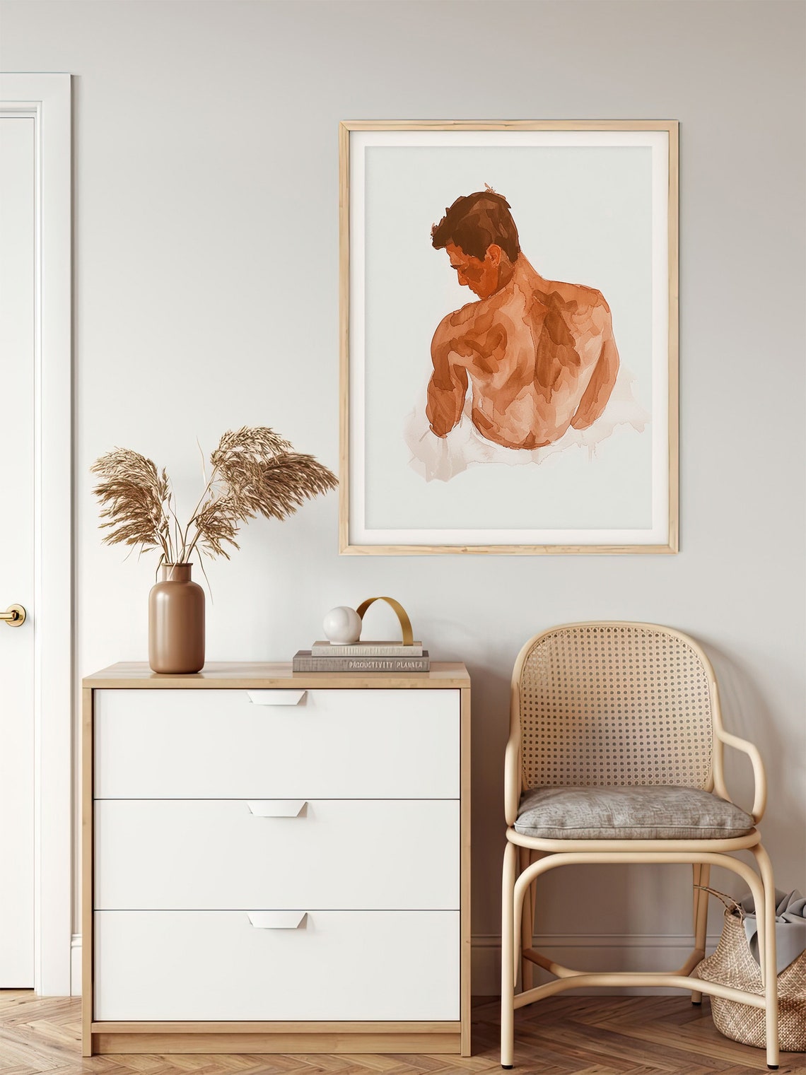 Male Body Watercolor Figurative Study Back View Artistic Poster - Image 5