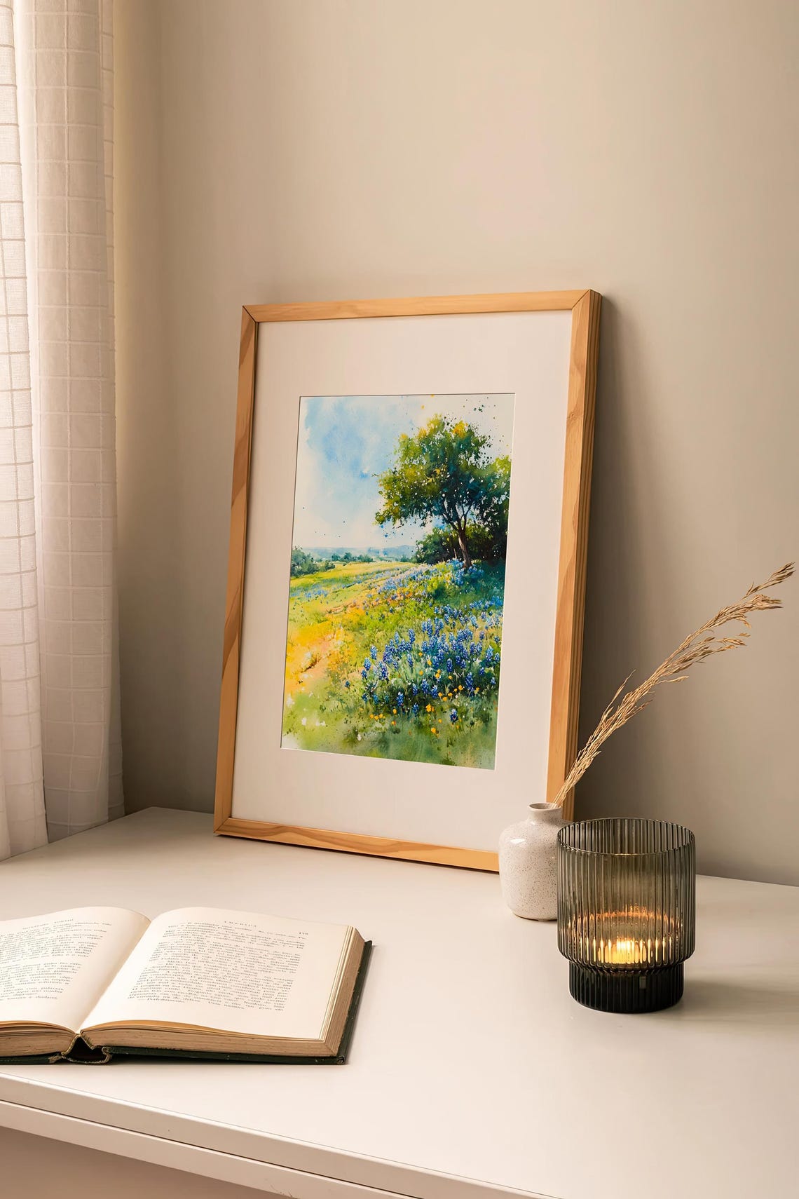Stunning Texas Bluebonnet Wildflower Meadow Spring Watercolor Poster - Image 2
