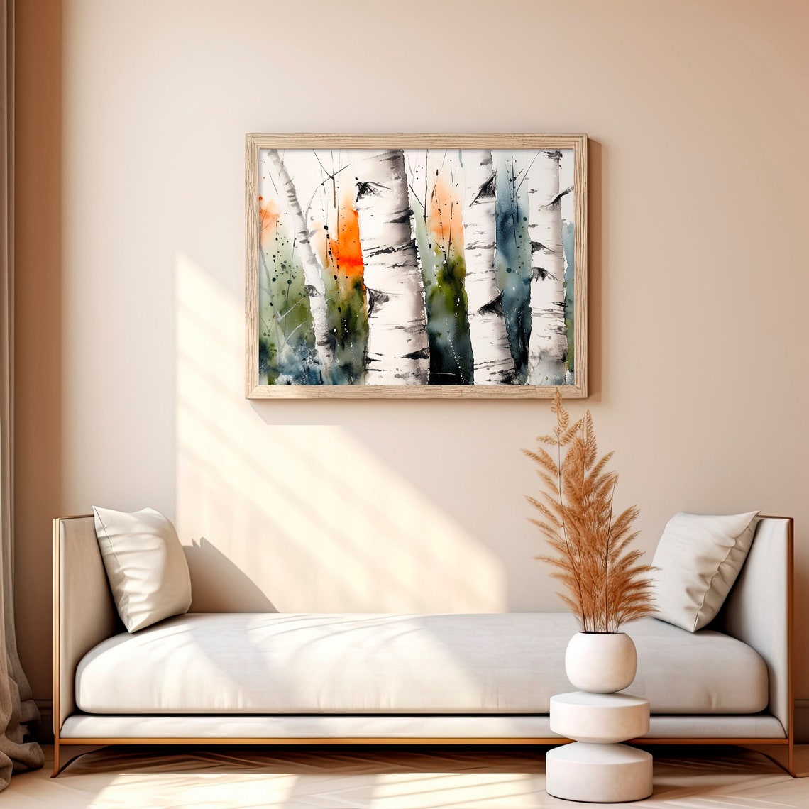 Stunning White Birch Tree Trunks Abstract Forest Watercolor Poster - Image 3