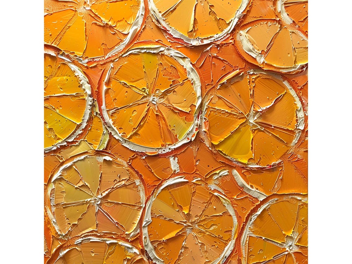 Orange Slices Oil Painting Citrus Fruit Texture Kitchen Poster