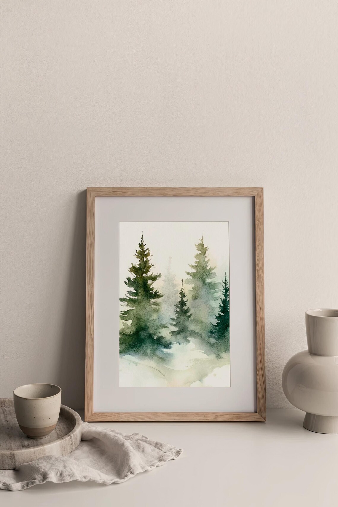 Foggy Pine Trees Watercolor Print, Minimalist Forest - Image 3