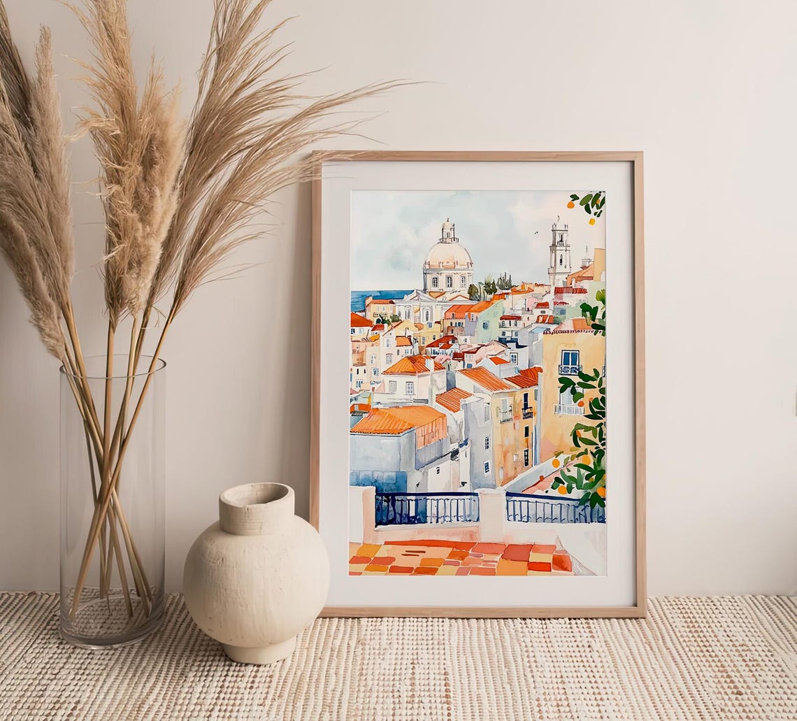 Lisbon Cityscape Watercolor Art Print Portugal City Watercolor Painting Cityscape Wall Art Print Travel Gifts By Feelingprints - Image 4