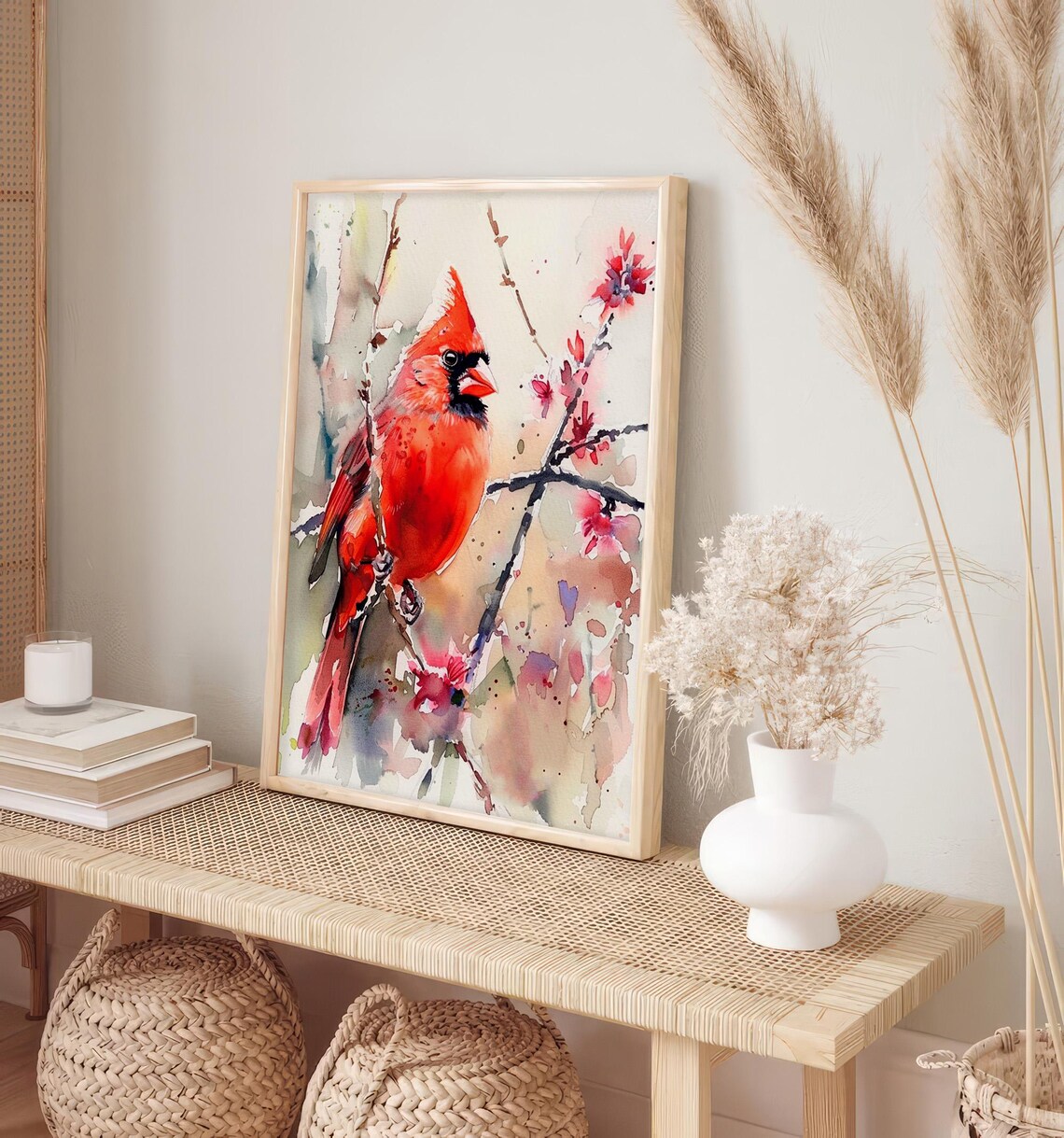 Red Cardinal Watercolor Bird Art Print, Chickadee - Image 2