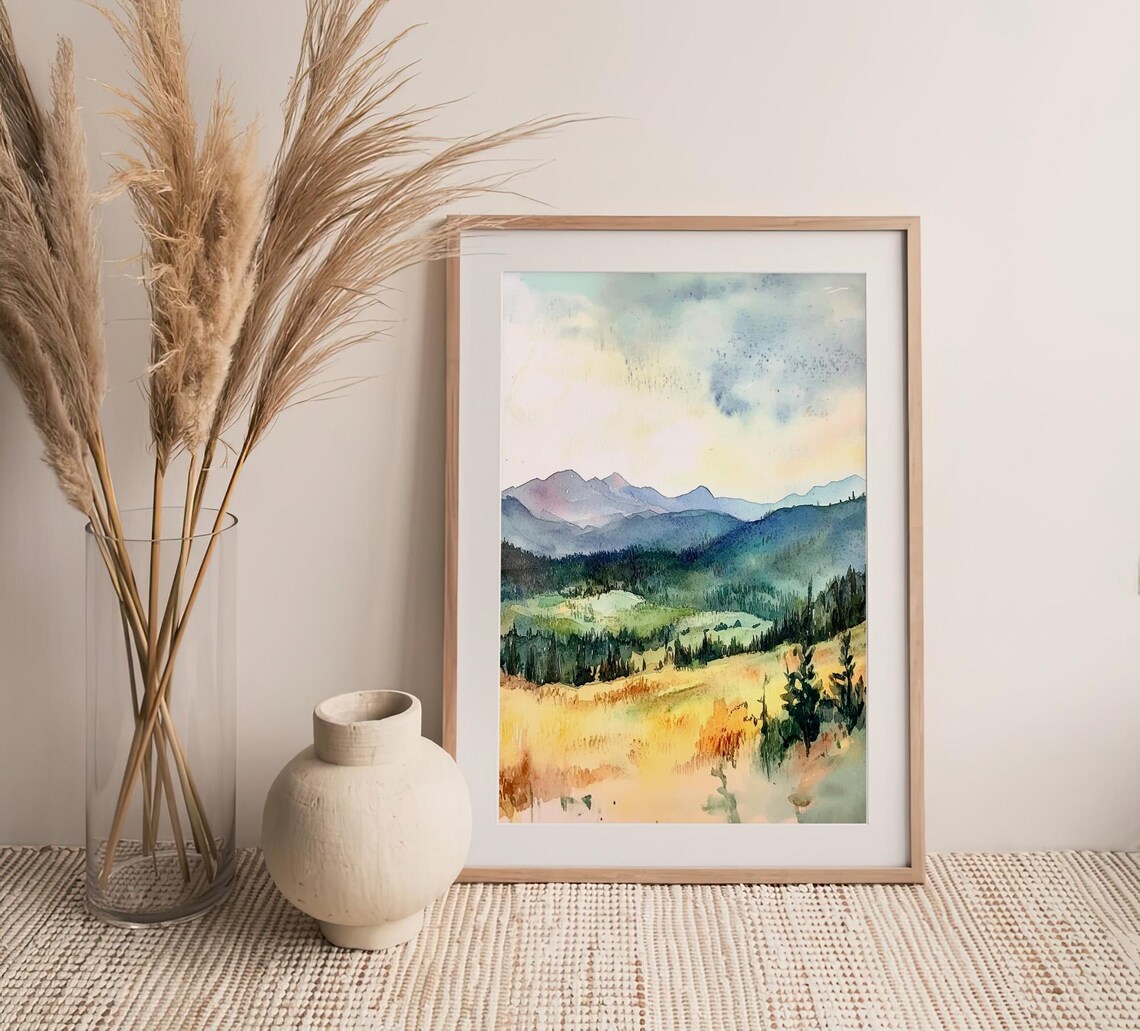 Wyoming Watercolor Rocky Mountains Art Print - Image 4