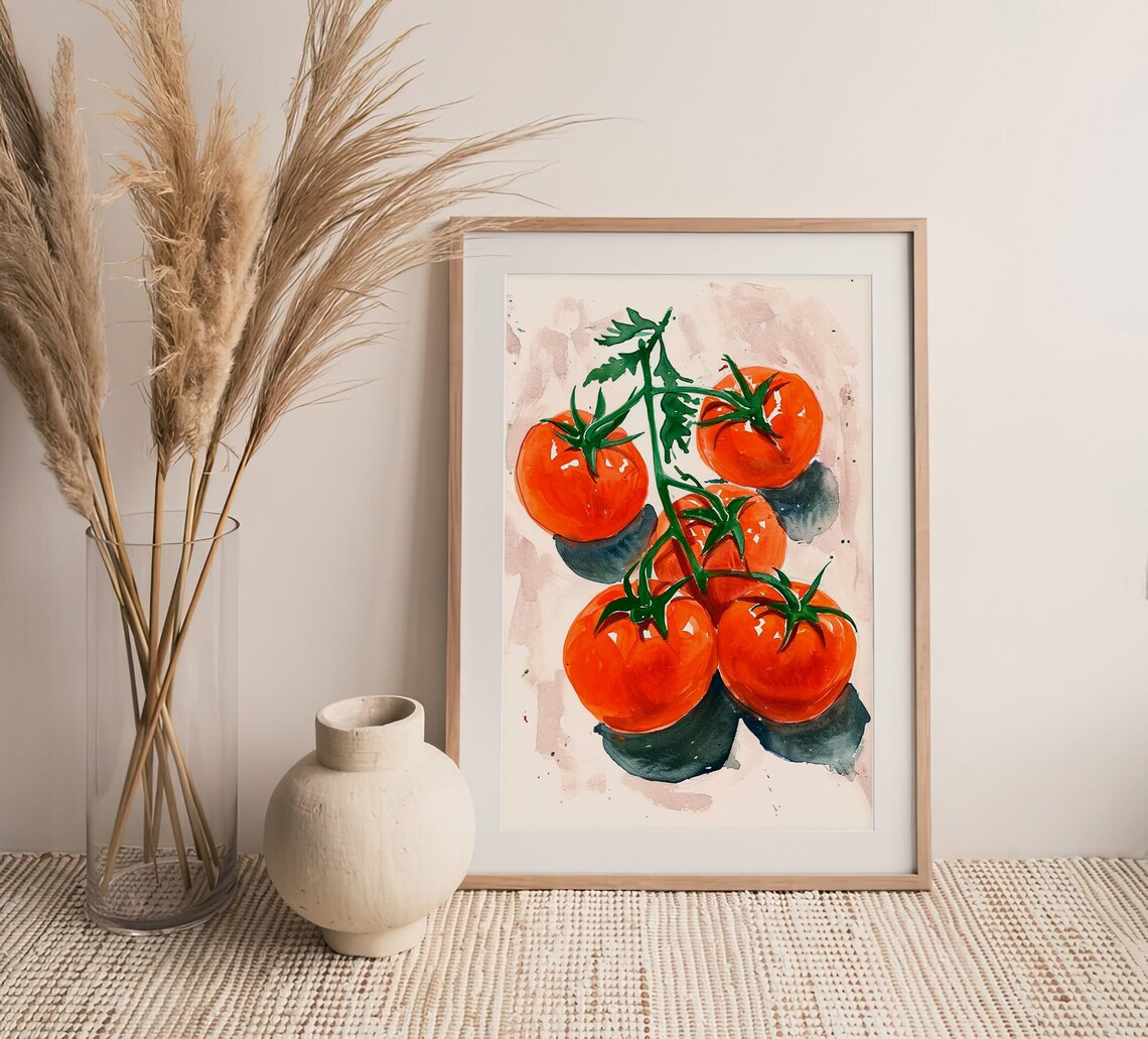 Stunning Fresh Vine Ripened Tomatoes Watercolor Kitchen Art Poster - Image 3