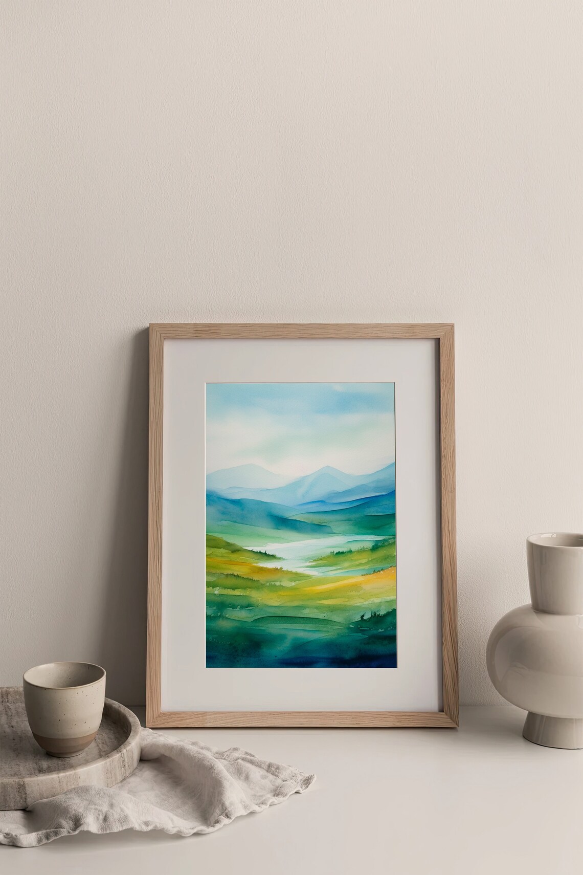 Misty Green Hills Watercolor Abstract Landscape Rolling Meadows Print - Image 3