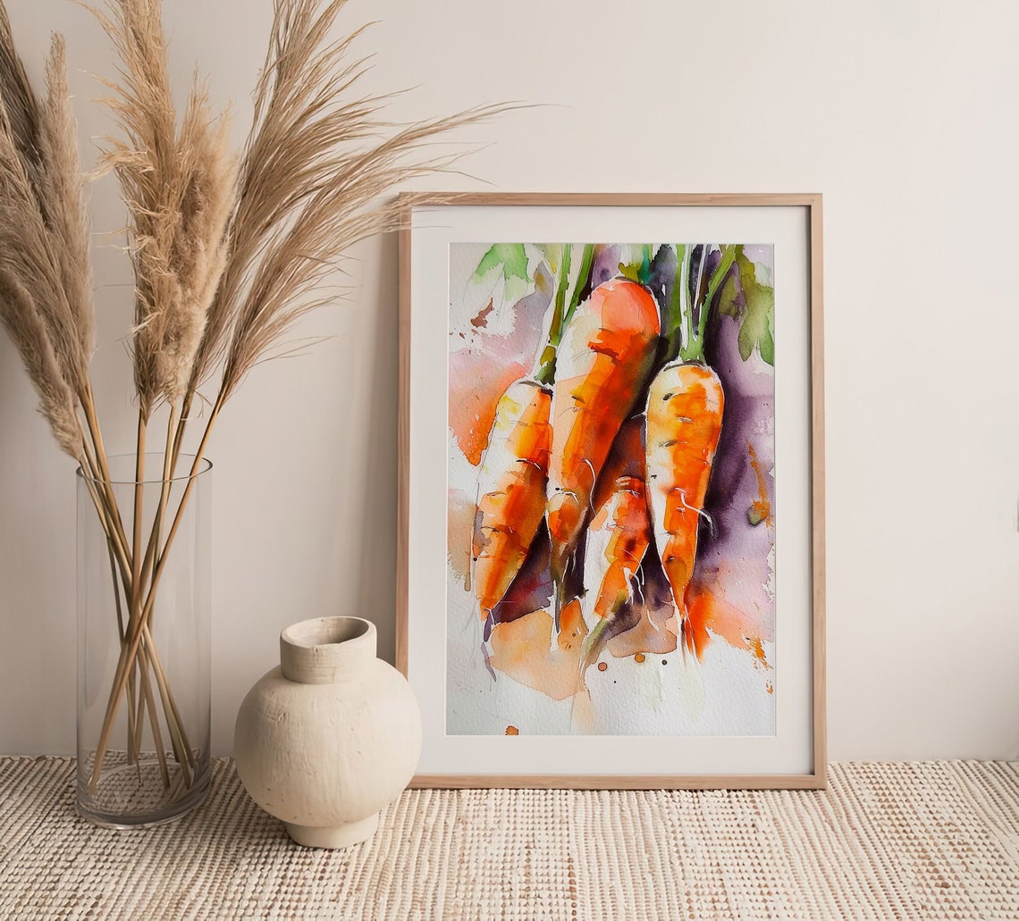 Fresh Carrots Watercolor Rustic Vegetable Garden Kitchen Art Print - Image 3