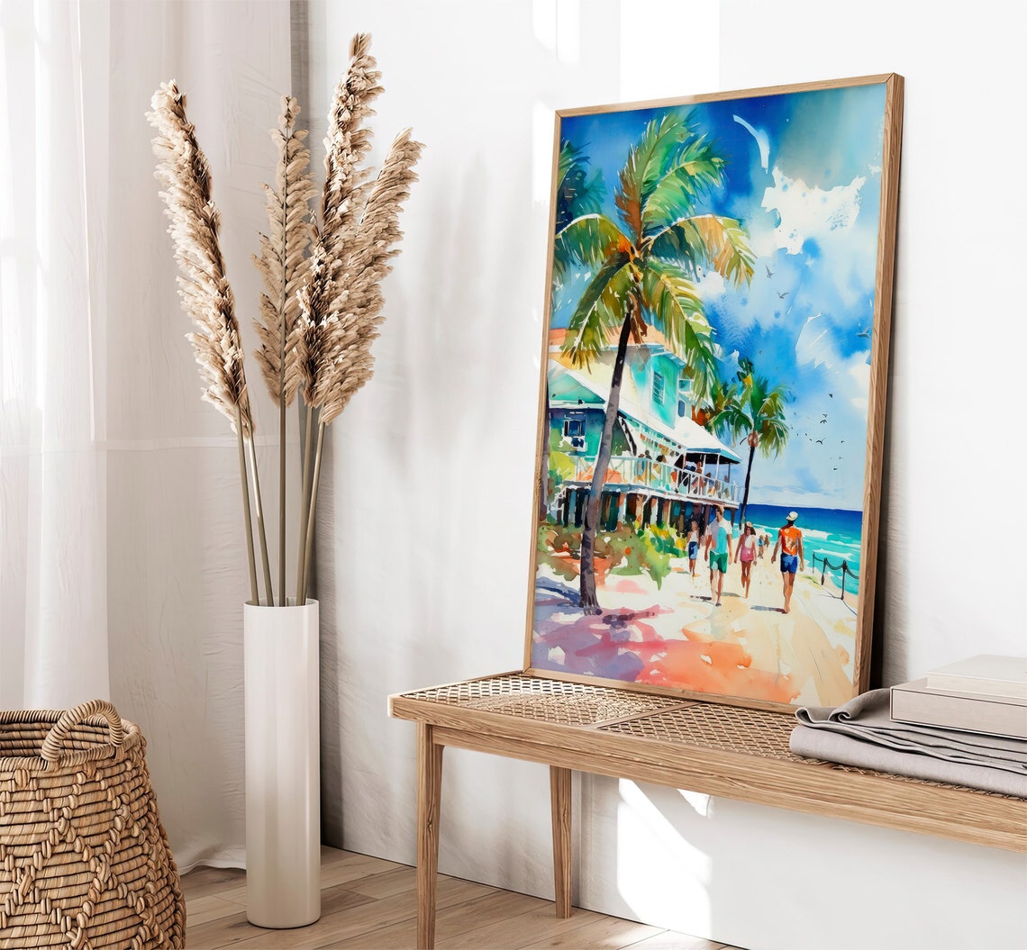 Stunning Siesta Key Florida Beach Palms Coastal Watercolor Poster - Image 2