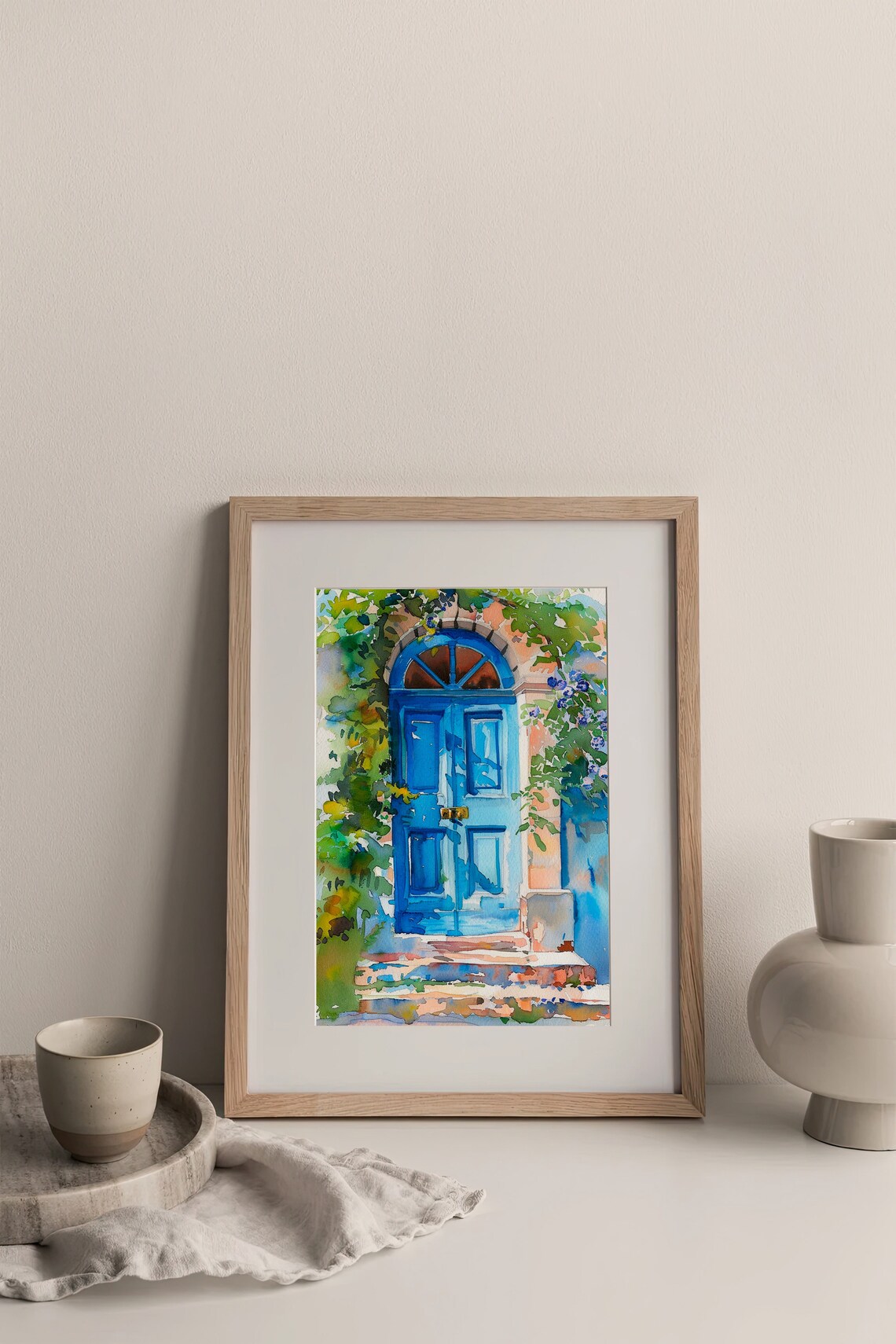 Stunning Charming Blue Door With Flowering Vines Watercolor Poster - Image 3