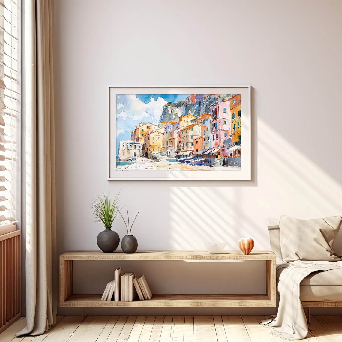 Scilla Calabria Fishing Village Watercolor Beach Italian Coast Print - Image 5