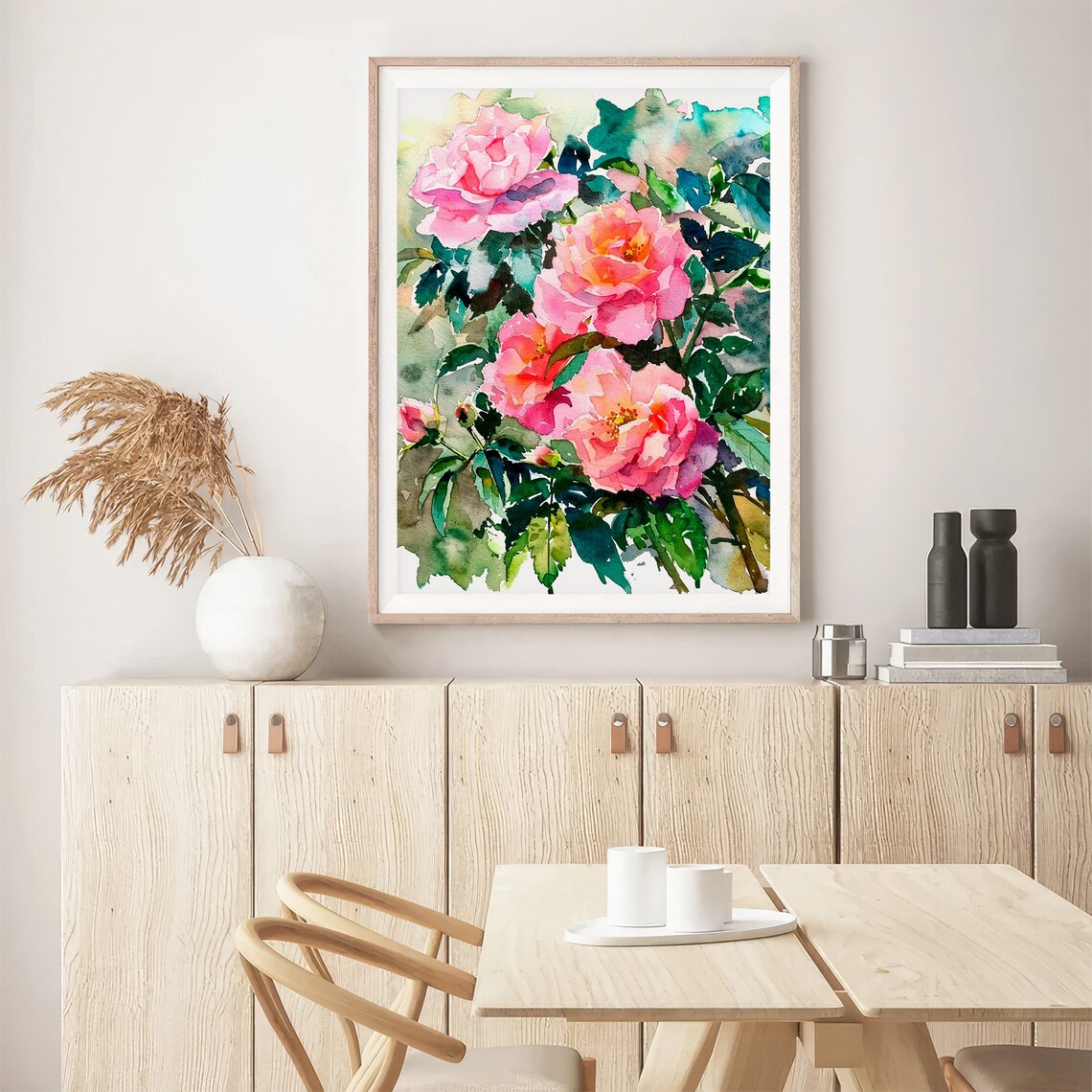 Pink Roses Watercolor Spring Floral Bouquet Garden Art Print - Image 5