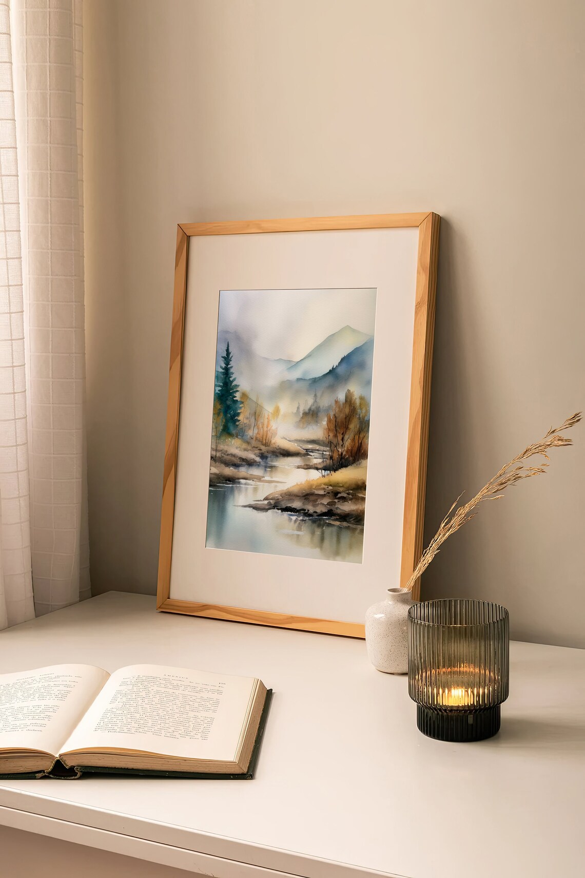 Colorado Landscape Watercolor Art Print, Neutral Mountains - Image 2