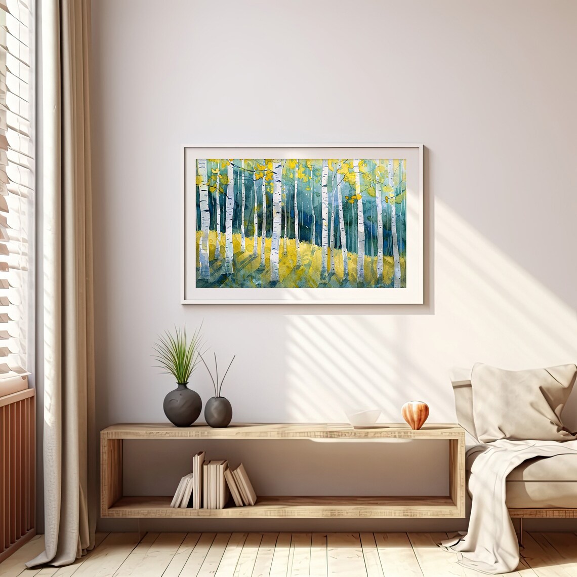 Aspen Forest Watercolor Art Print, Neutral Birch Trees - Image 5