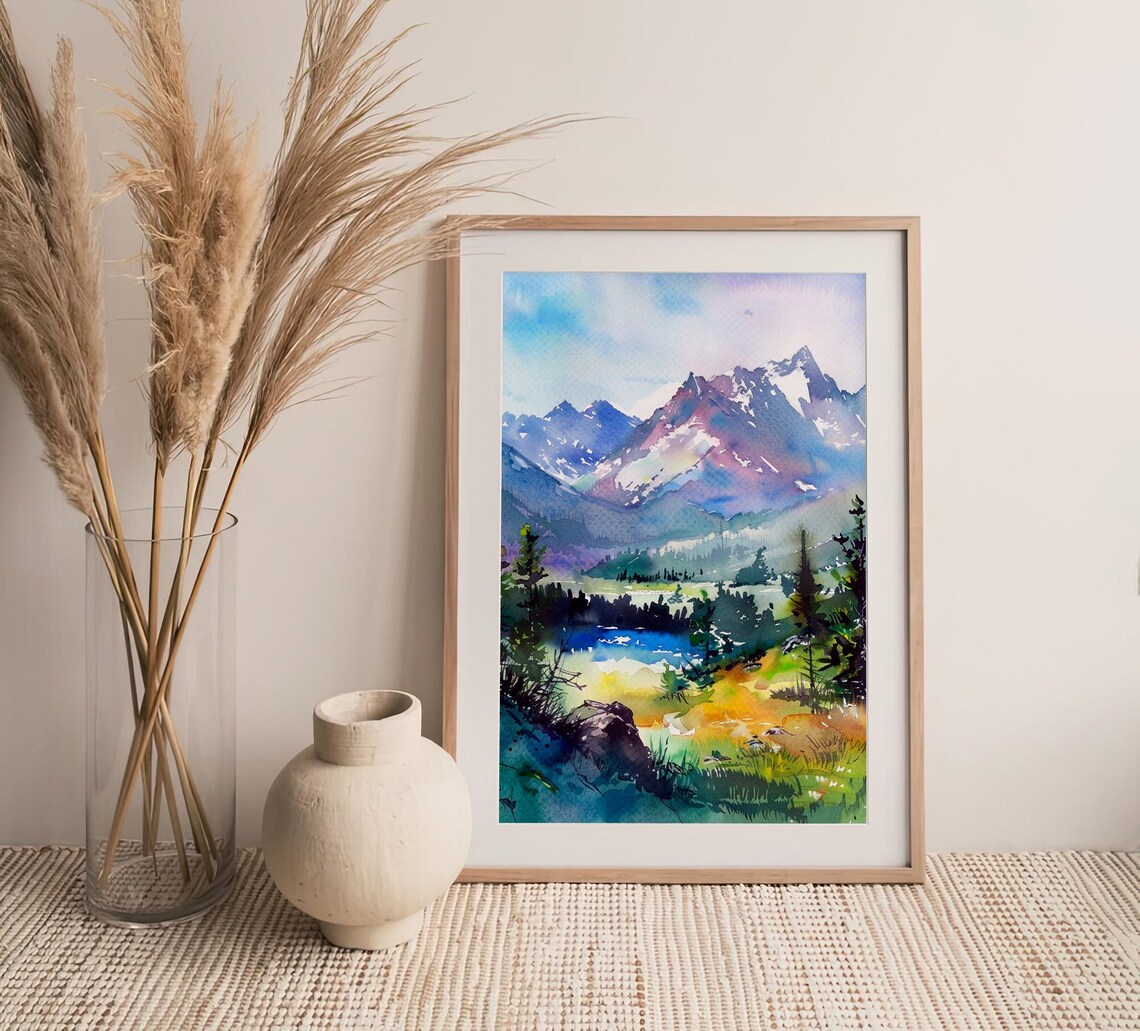 Rocky Mountains Watercolor Art Print, Grand Tetons - Image 4