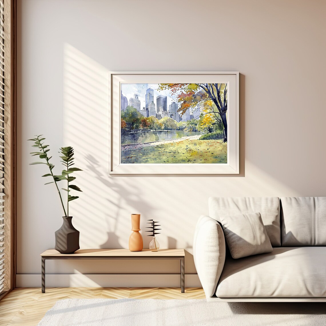 Stunning Central Park Autumn New York City Skyline Watercolor Poster - Image 2