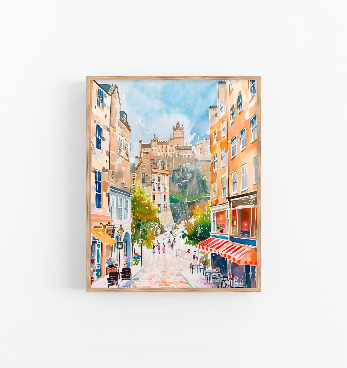 Edinburgh Watercolor Cityscape Travel Poster
