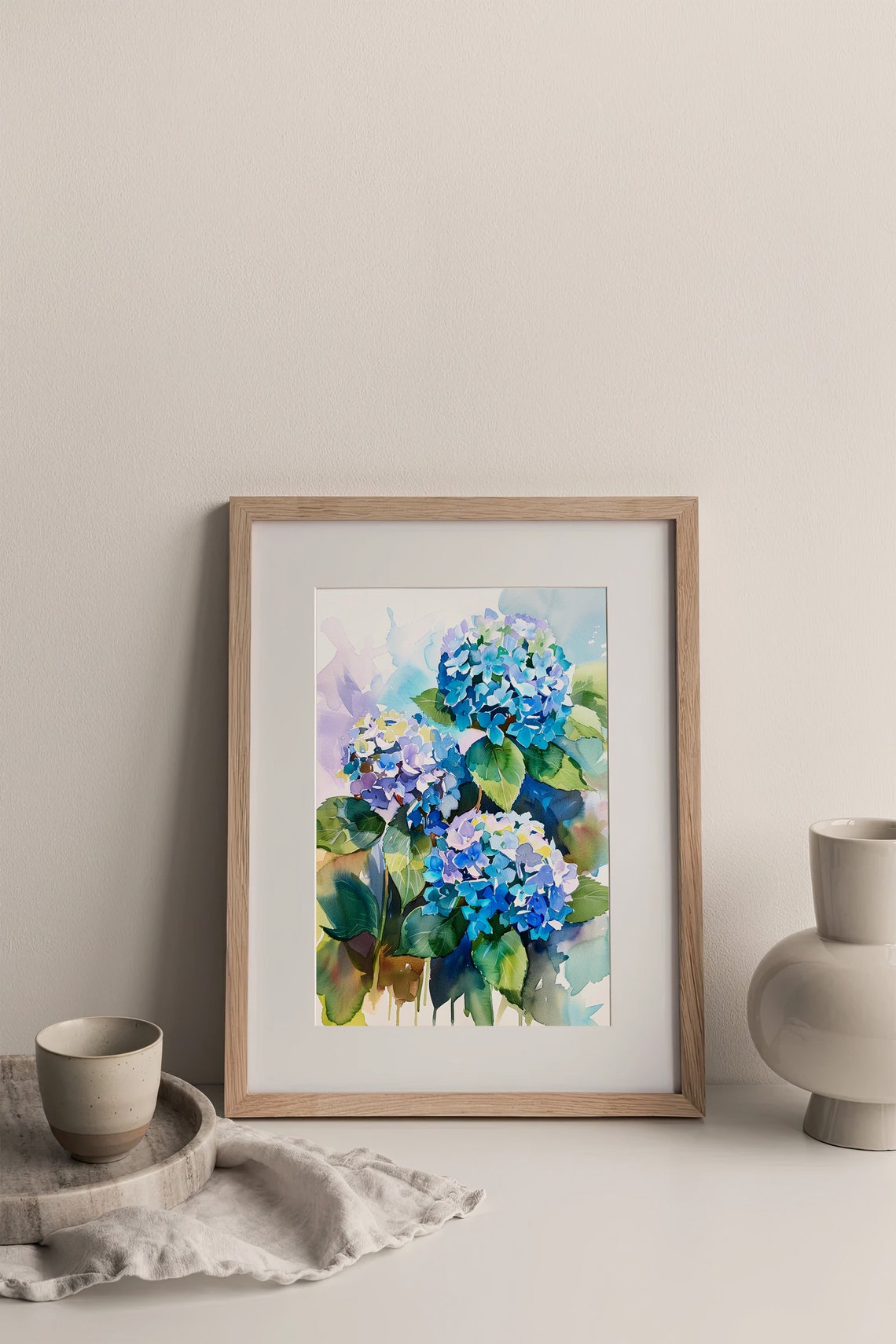 Blue Hydrangea Blooms Watercolor Floral Botanical Art Poster - Image 3