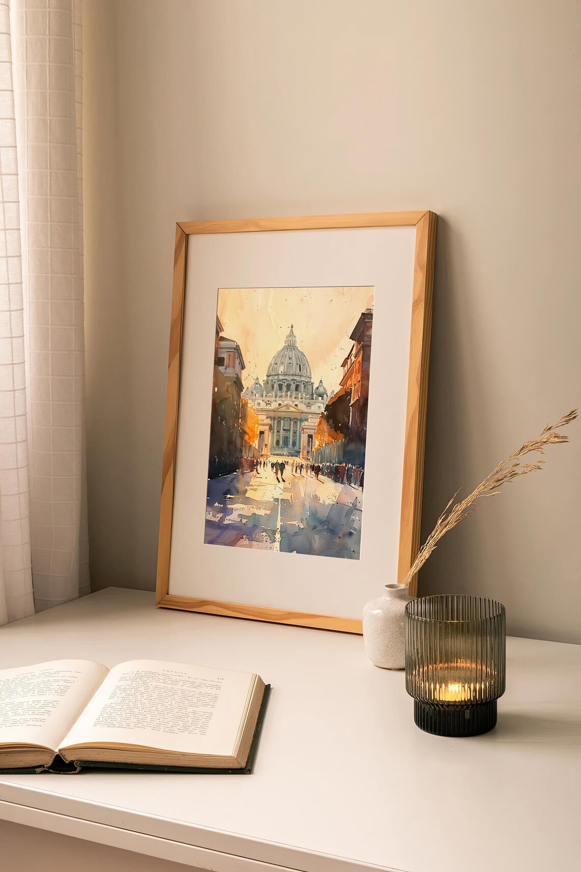 St Peters Basilica Rome Watercolor Vatican Dome Street Scene Print - Image 2