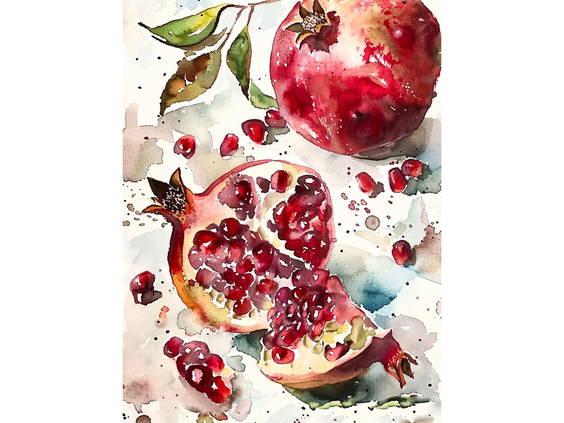 Pomegranate Watercolor Art Print, Kitchen Wall Decor