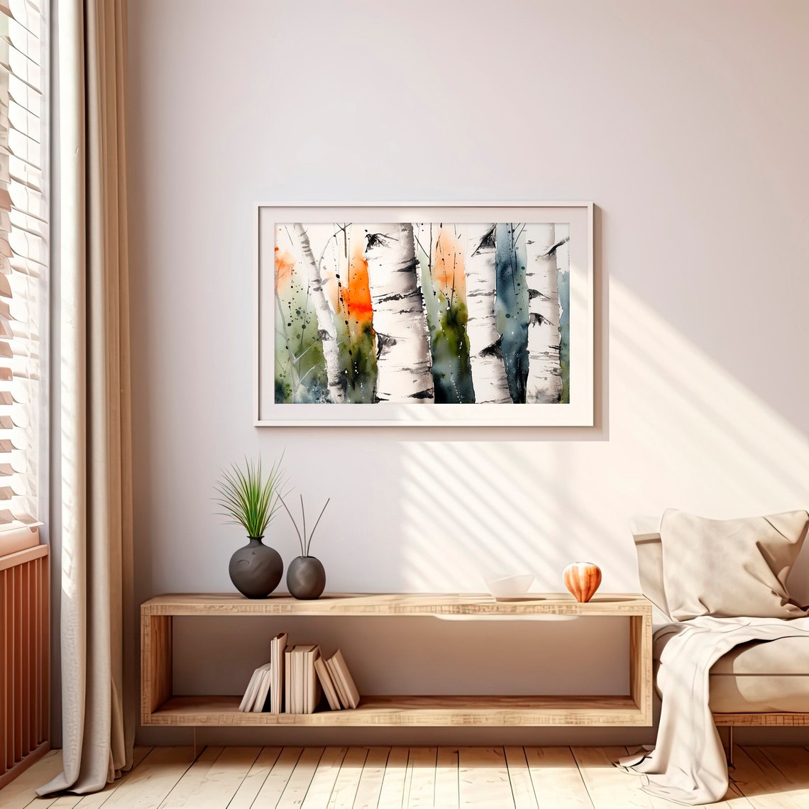 Stunning White Birch Tree Trunks Abstract Forest Watercolor Poster - Image 4