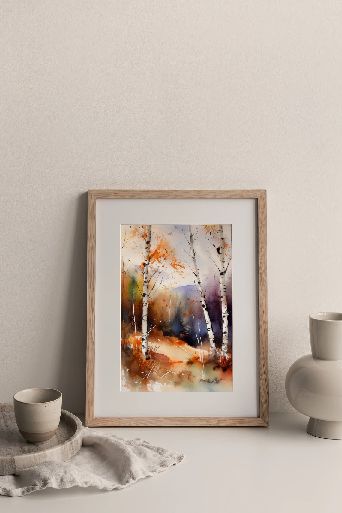 White Birch Trees Autumn Mist Watercolor Woodland Scene Poster - Image 5