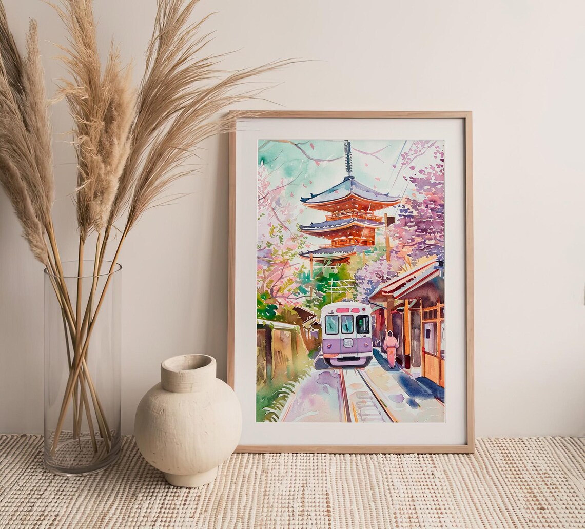 Kyoto Watercolor Travel Poster, Japan Cityscape - Image 4