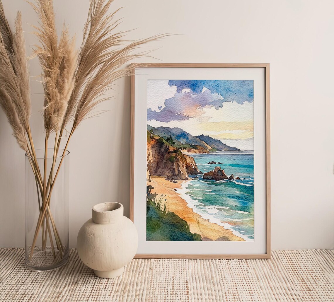 Big Sur California Coastline Cliffs Watercolor Seascape Poster - Image 4
