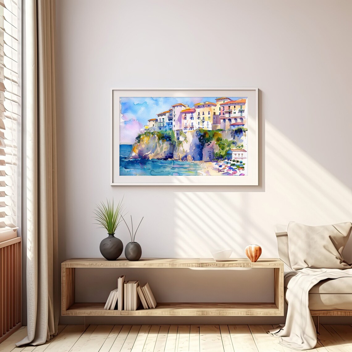 Calabria Tropea Beach Watercolor Art Print, Italy - Image 5