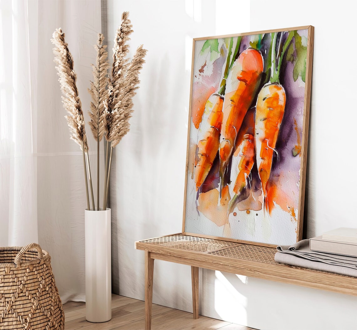 Fresh Carrots Watercolor Rustic Vegetable Garden Kitchen Art Print - Image 2