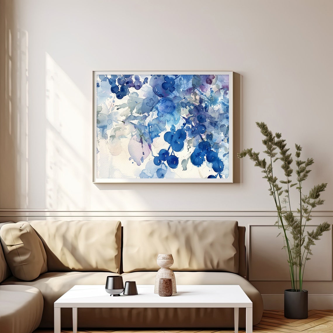 Abstract Blueberry Branches Indigo Watercolor Botanical Poster - Image 2