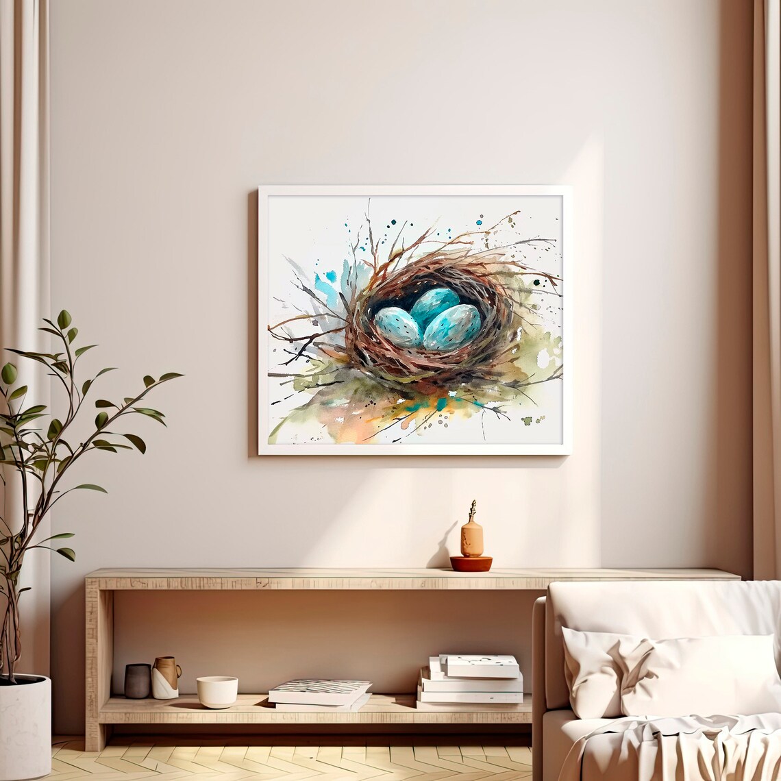 Nest Watercolor Art Print, Easter Eggs Poster - Image 3