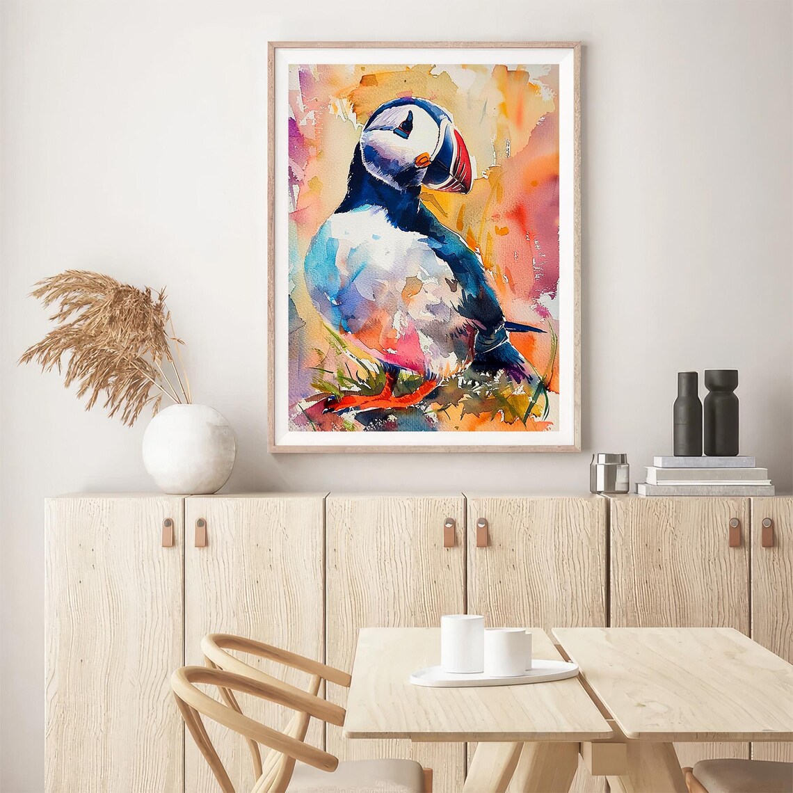 Atlantic Puffin Portrait Colorful Watercolor Wildlife Bird Wall Art - Image 5